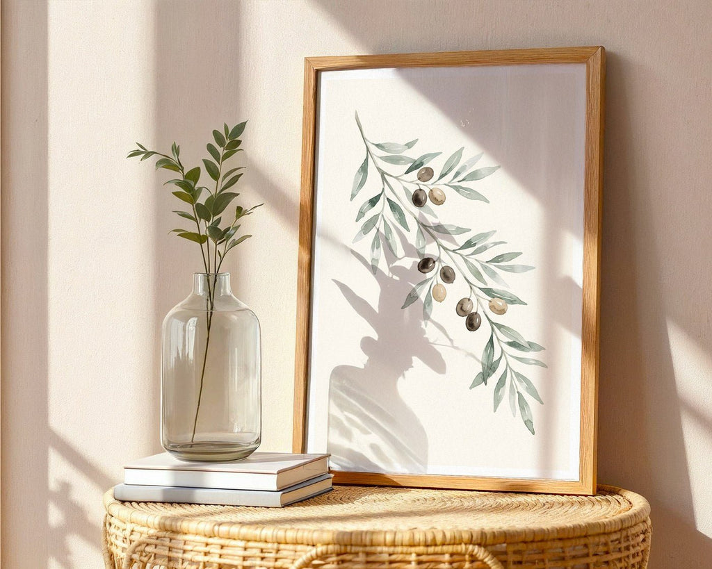 Ancient Olive Branch Poster – Minimalist Botanical Wall Art Print — frame-486