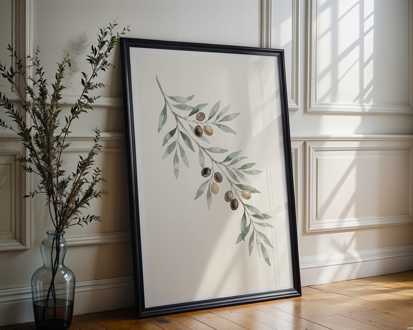 Ancient Olive Branch Poster – Minimalist Botanical Wall Art Print — frame-286