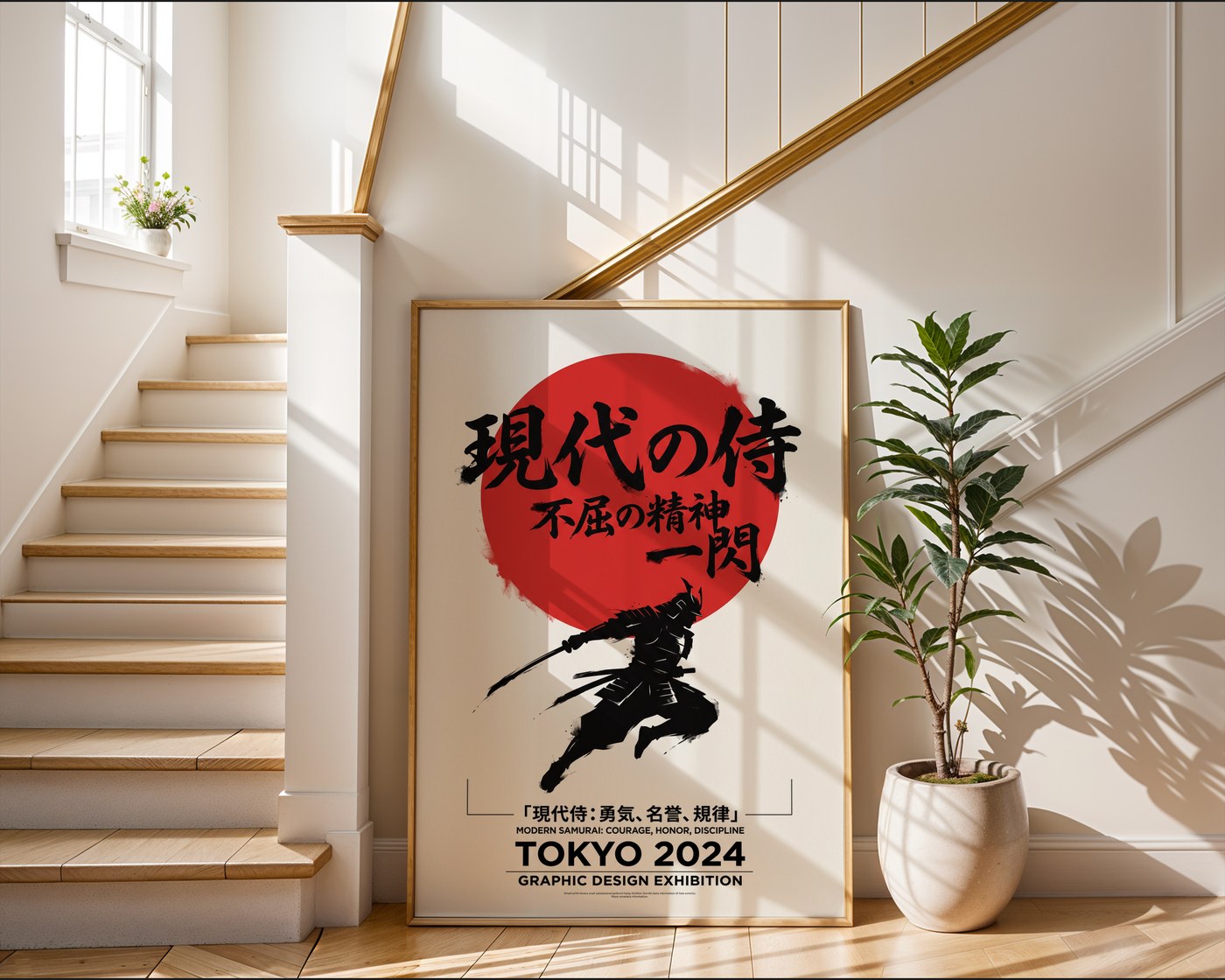 Red Sun Samurai Poster – Minimalist Japanese Graphic Art — frame-267