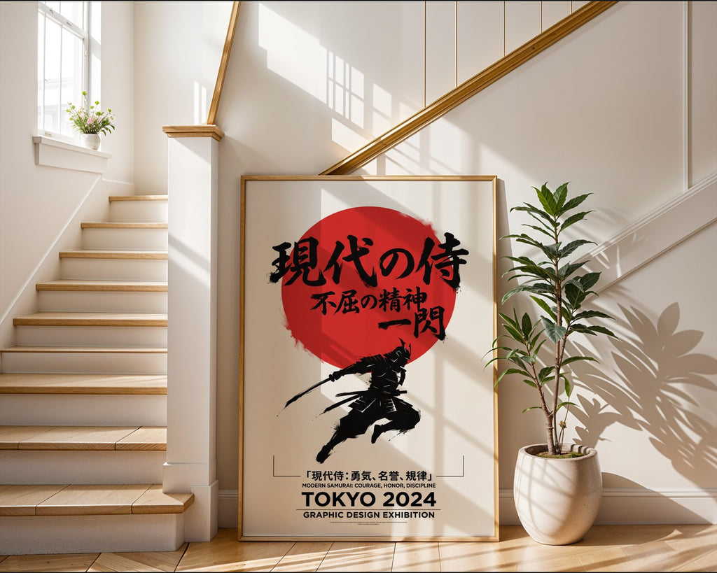 Red Sun Samurai Poster – Minimalist Japanese Graphic Art — frame-267