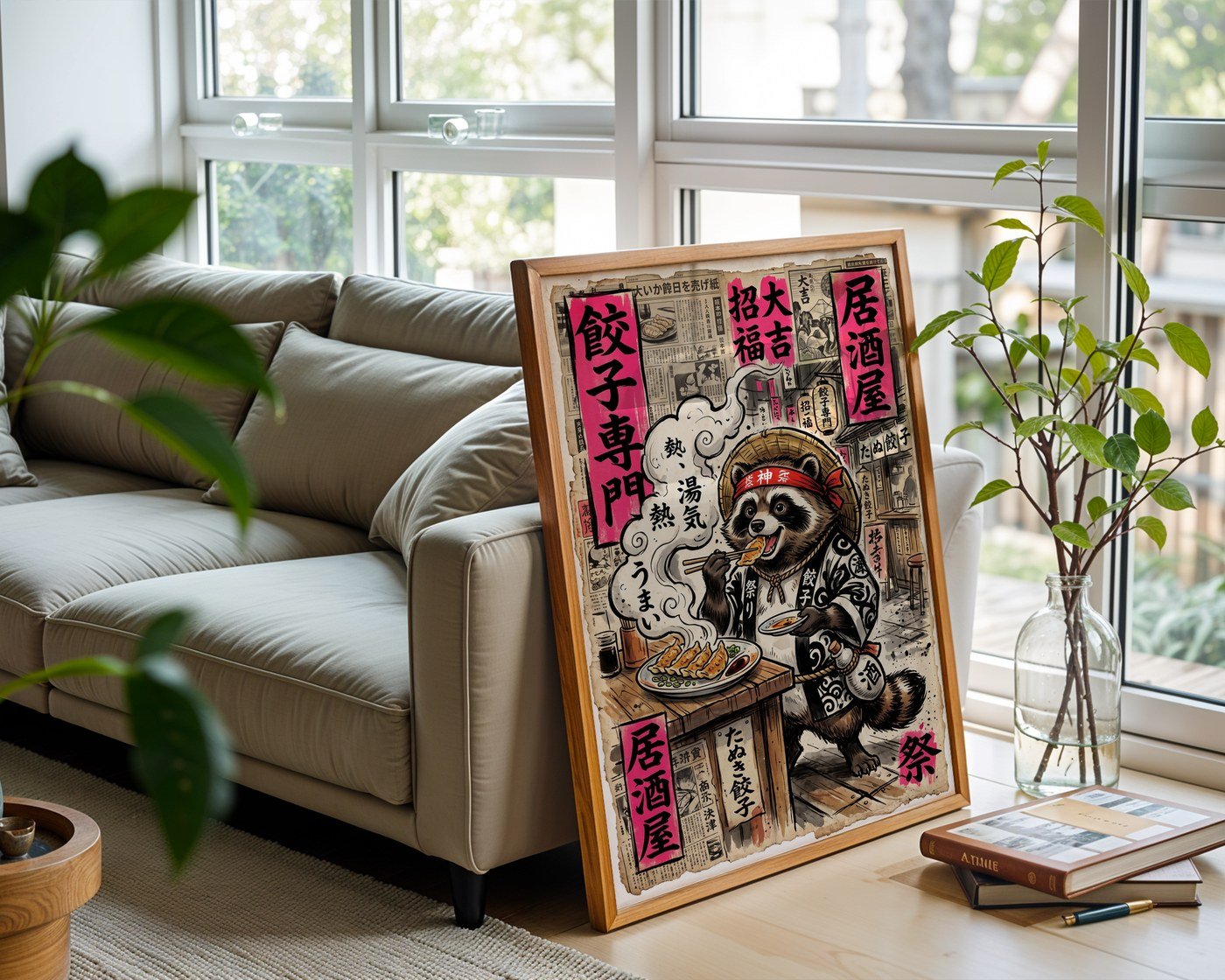 Dumpling Tanuki Poster – Retro Japanese Editorial Wall Art Print — frame-426