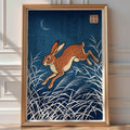 Hare in the Meadow Poster – Japanese Minimalist Wall Art Print — room-portrait