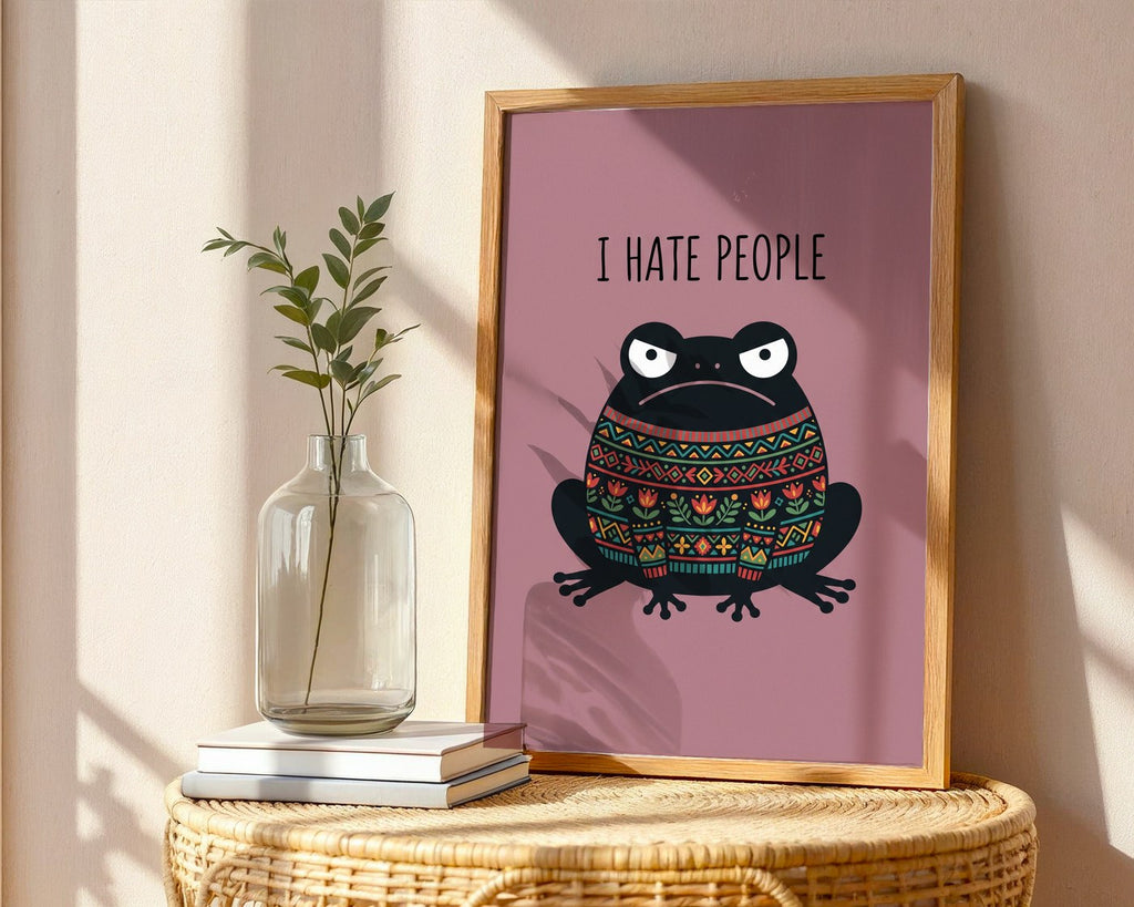 Grumpy Frog Poster – I Hate People Fun Wall Art Print — frame-486