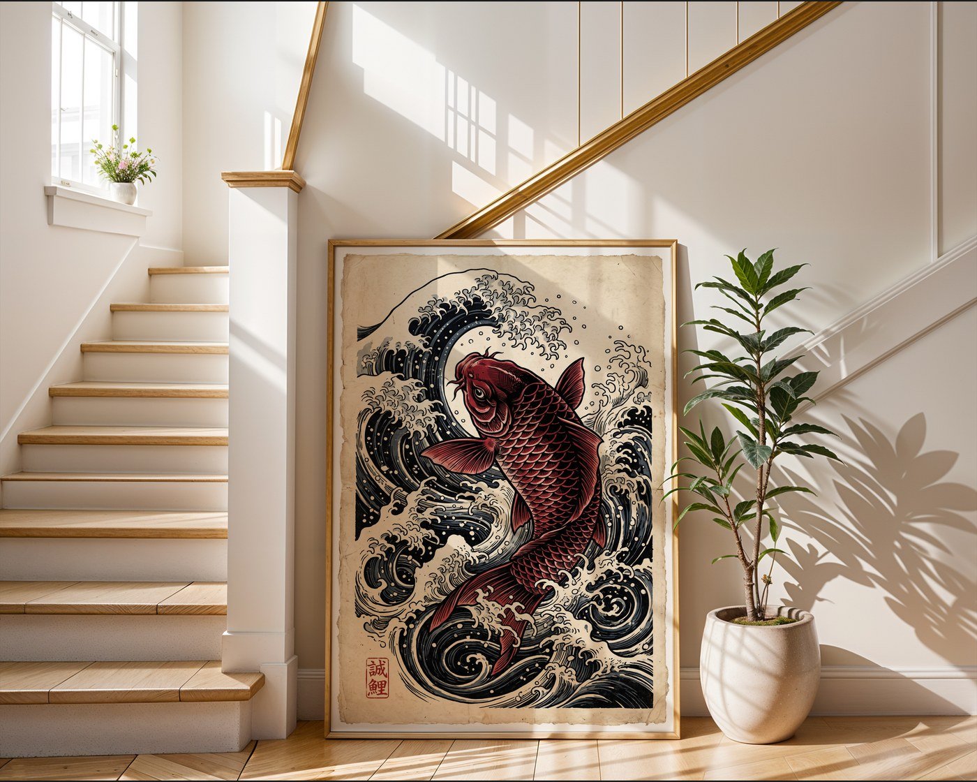 Ascending Koi Poster – Japanese Red Fish Wall Art Print — frame-267