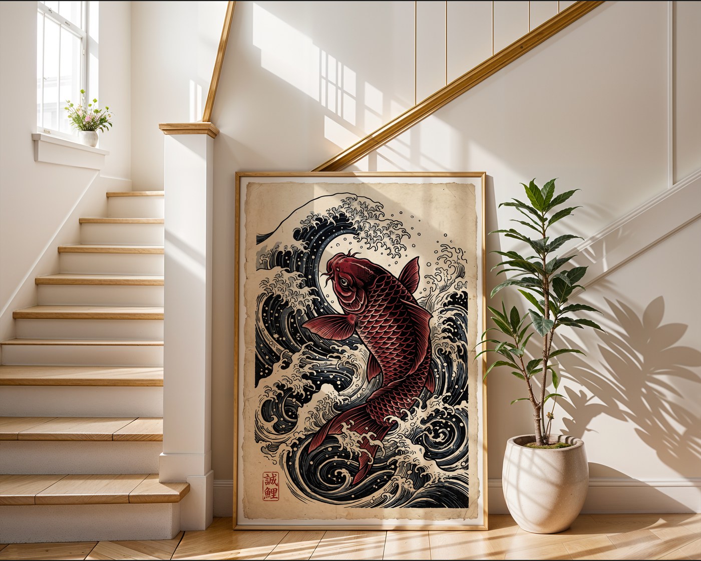 Ascending Koi Poster – Japanese Red Fish Wall Art Print — frame-267