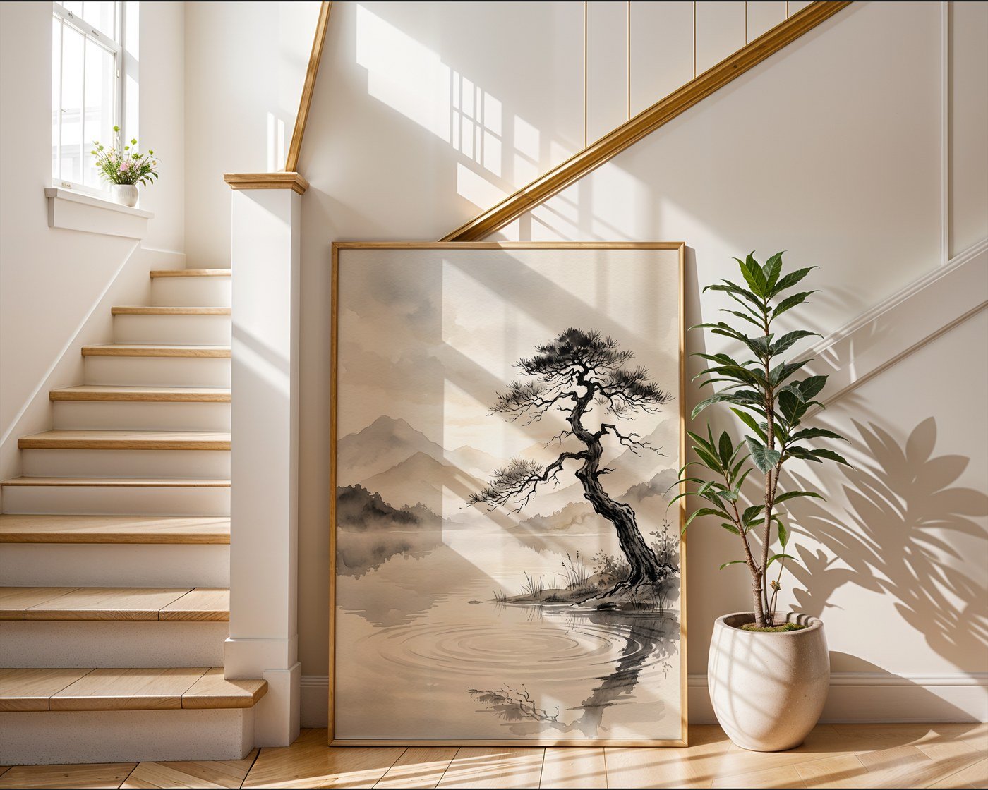 Zen Mountain Lake Poster – Japandi Landscape Wall Art Print — frame-267