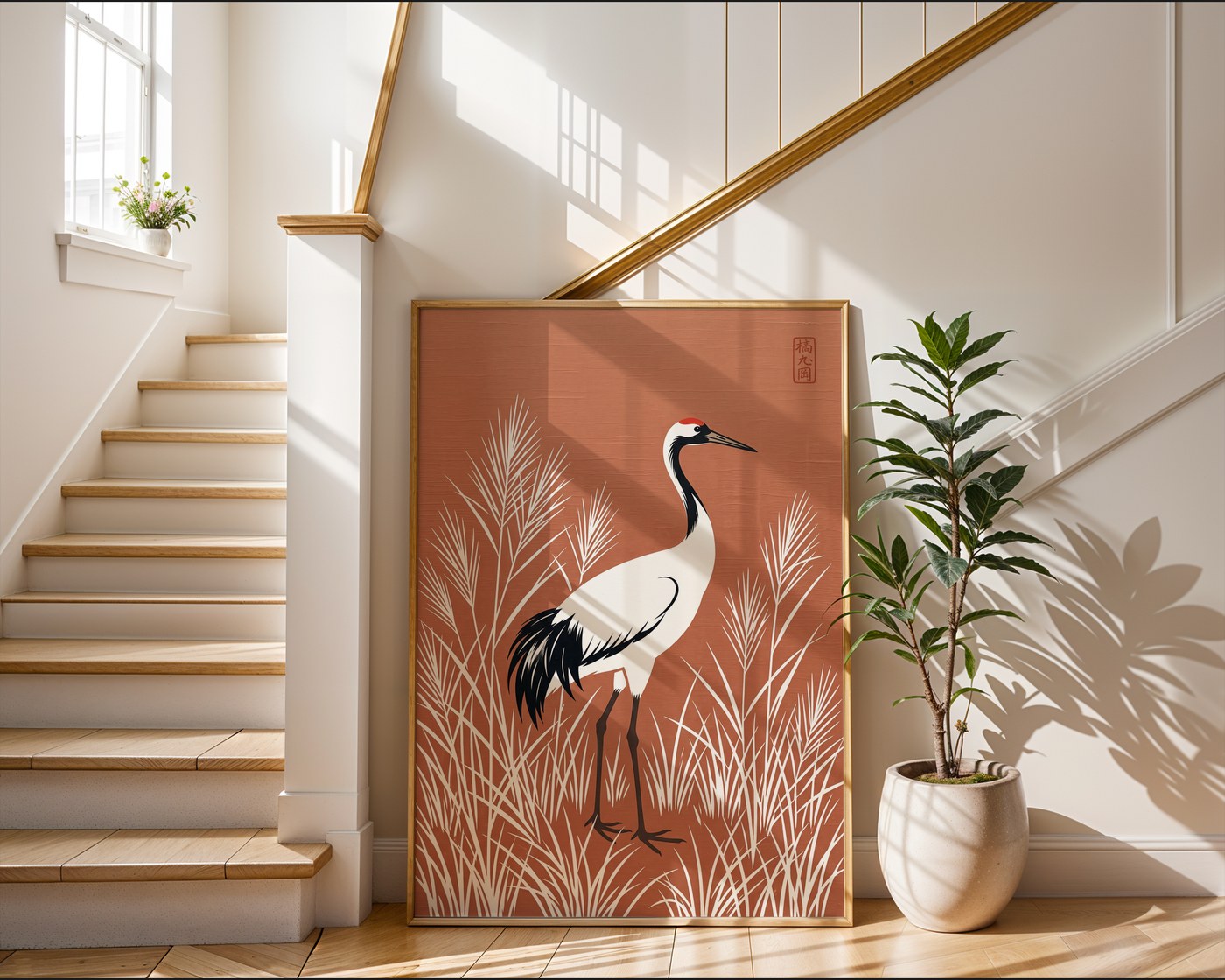 Graceful Crane Poster – Oriental Zen Style Wall Art Print — frame-267
