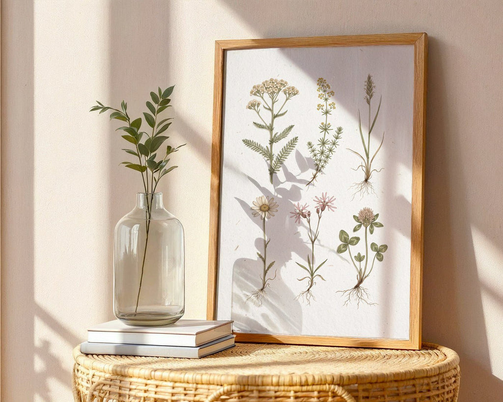 Wild Meadow Herbarium Poster – Muted Watercolour Wall Art Print — frame-486
