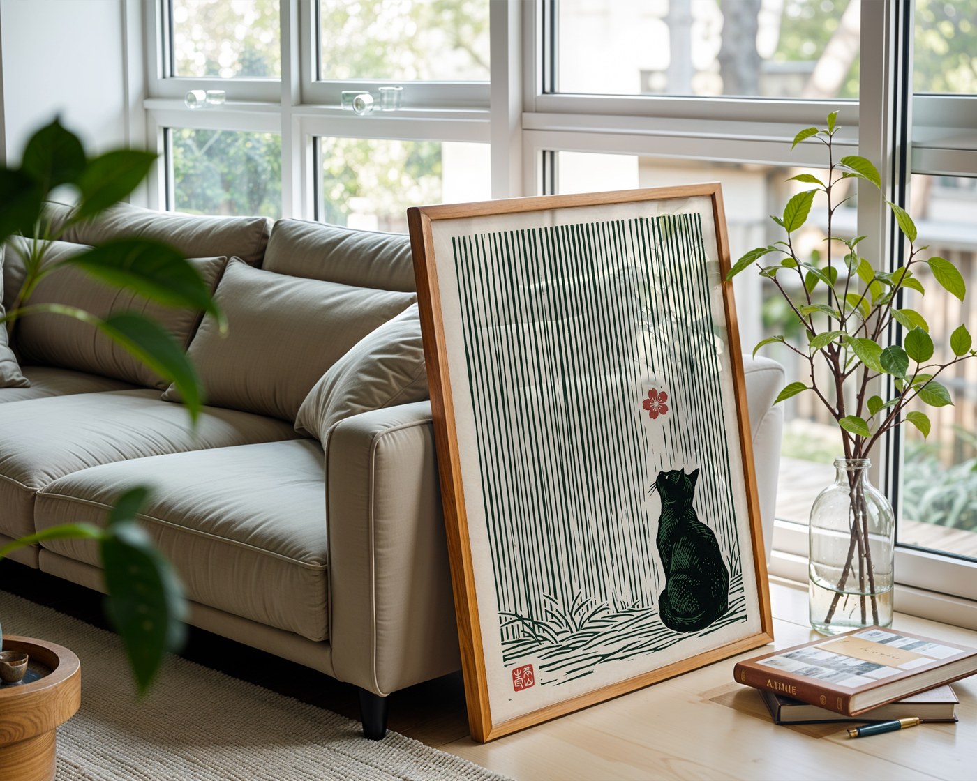 Cat and Cherry Blossom – Shin-hanga Style Art Print — frame-426