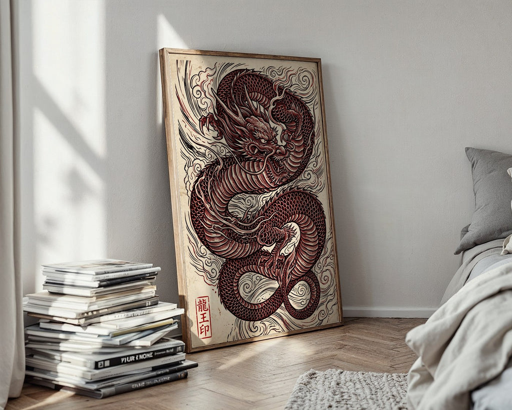 Red Dragon Poster – Traditional Japanese Ukiyo-e Wall Art Print — styled-wall