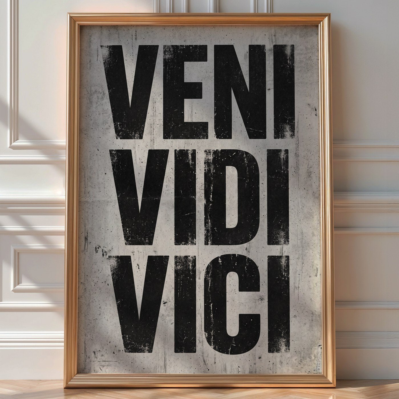 Veni Vidi Vici Poster – Brutalist Typography Wall Art Print — room-portrait