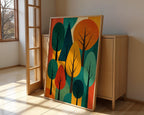 Mid Century Modern Tree Art Print – Retro Abstract Forest Wall Decor in Fall Autumn Colours, Minimalist Nature Poster, Free Shipping - Just Great Posters