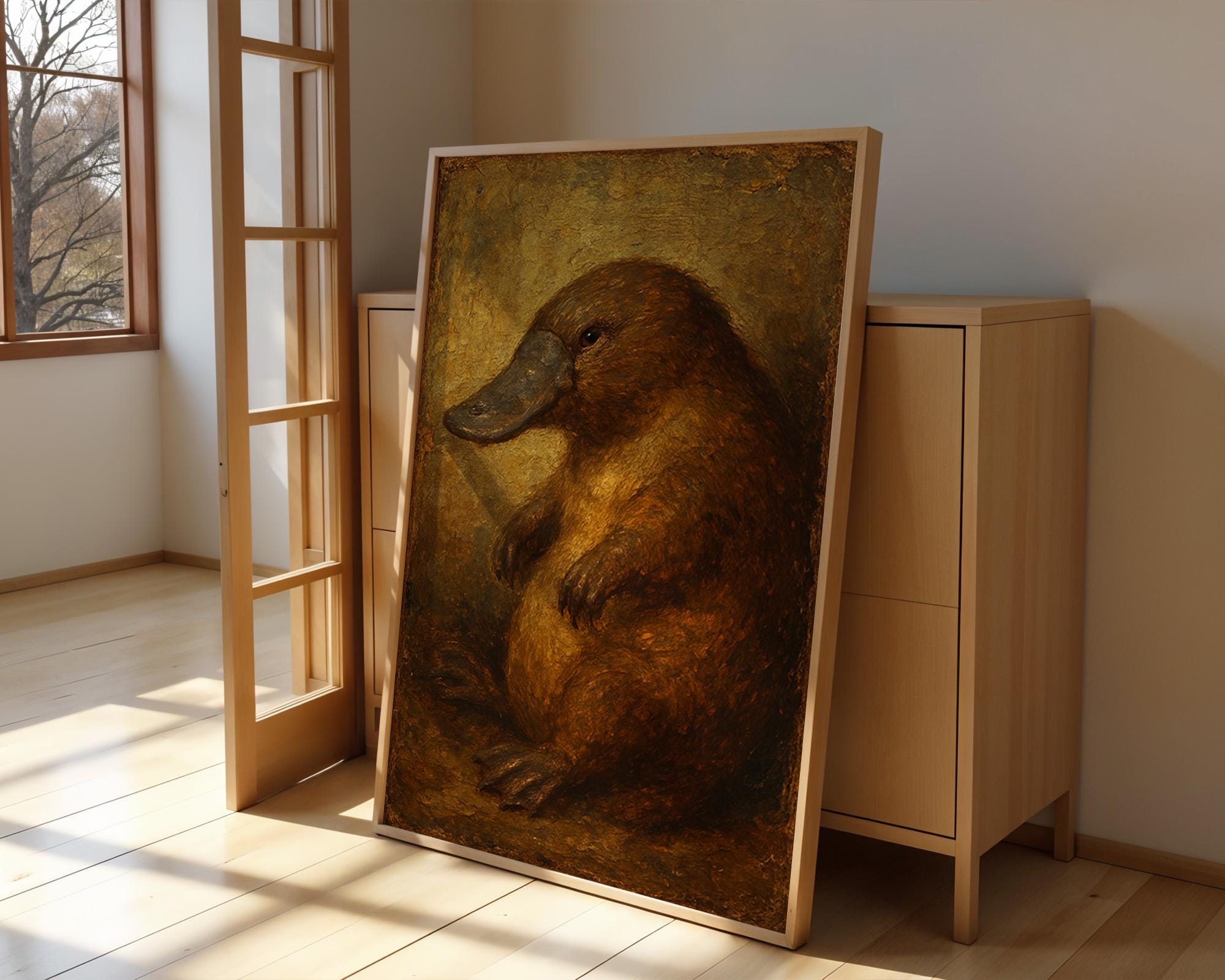Oil Painting Platypus Portrait – Funny Animal Art Print with Vintage Oil Painting Vibe - Just Great Posters