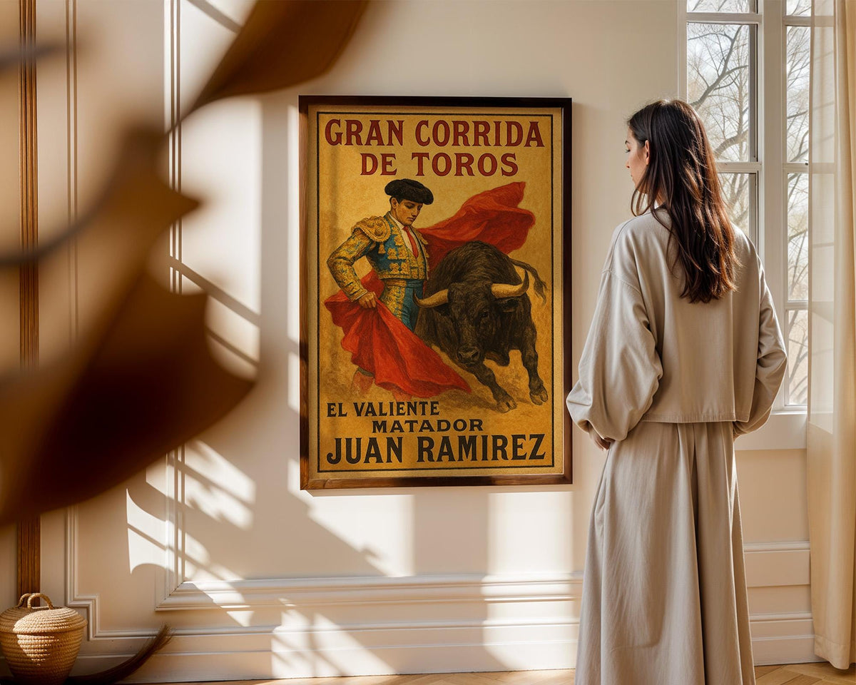 Close-up view of the Spanish bullfight poster