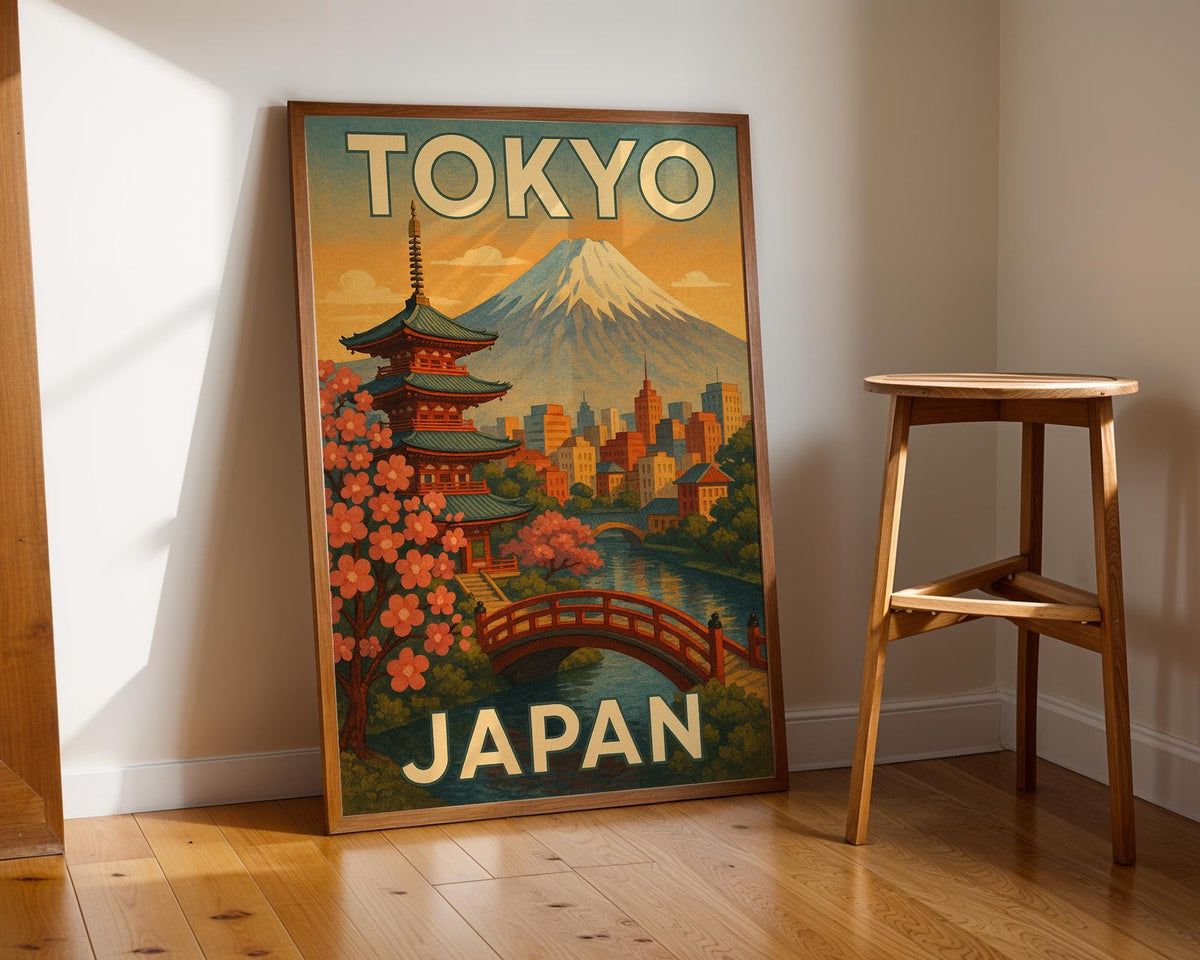 Tokyo Japan Travel Poster – Vintage Style Cityscape Art Print, Retro Japanese Wall Decor, Mount Fuji Illustration, Free Shipping - Just Great Posters