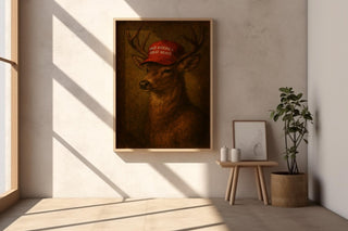 MAGA Deer Portrait Print – Political Animal Art in Vintage Oil Painting Style with Satirical Edge - Just Great Posters