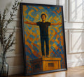Empowerment Abstract Art Print – Bold Figure with Outstretched Arms, Expressionist Wall Art in Blue & Gold - Just Great Posters