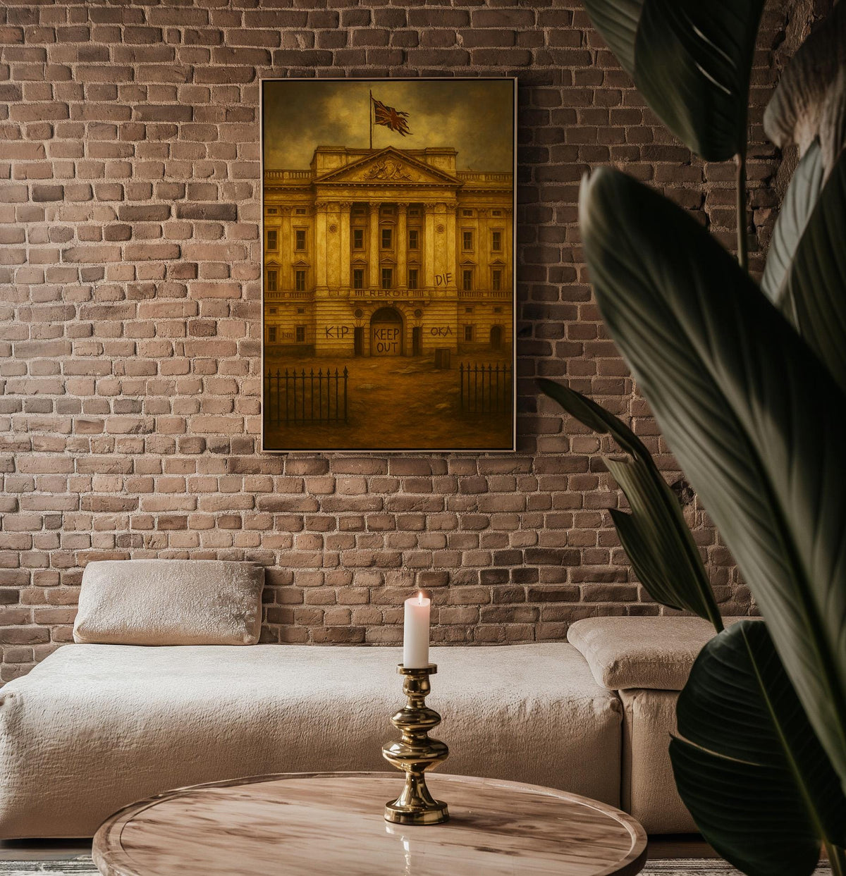 Graffiti Palace Art Print – Dystopian British Monarchy Wall Art with Dark Satirical Twist - Just Great Posters