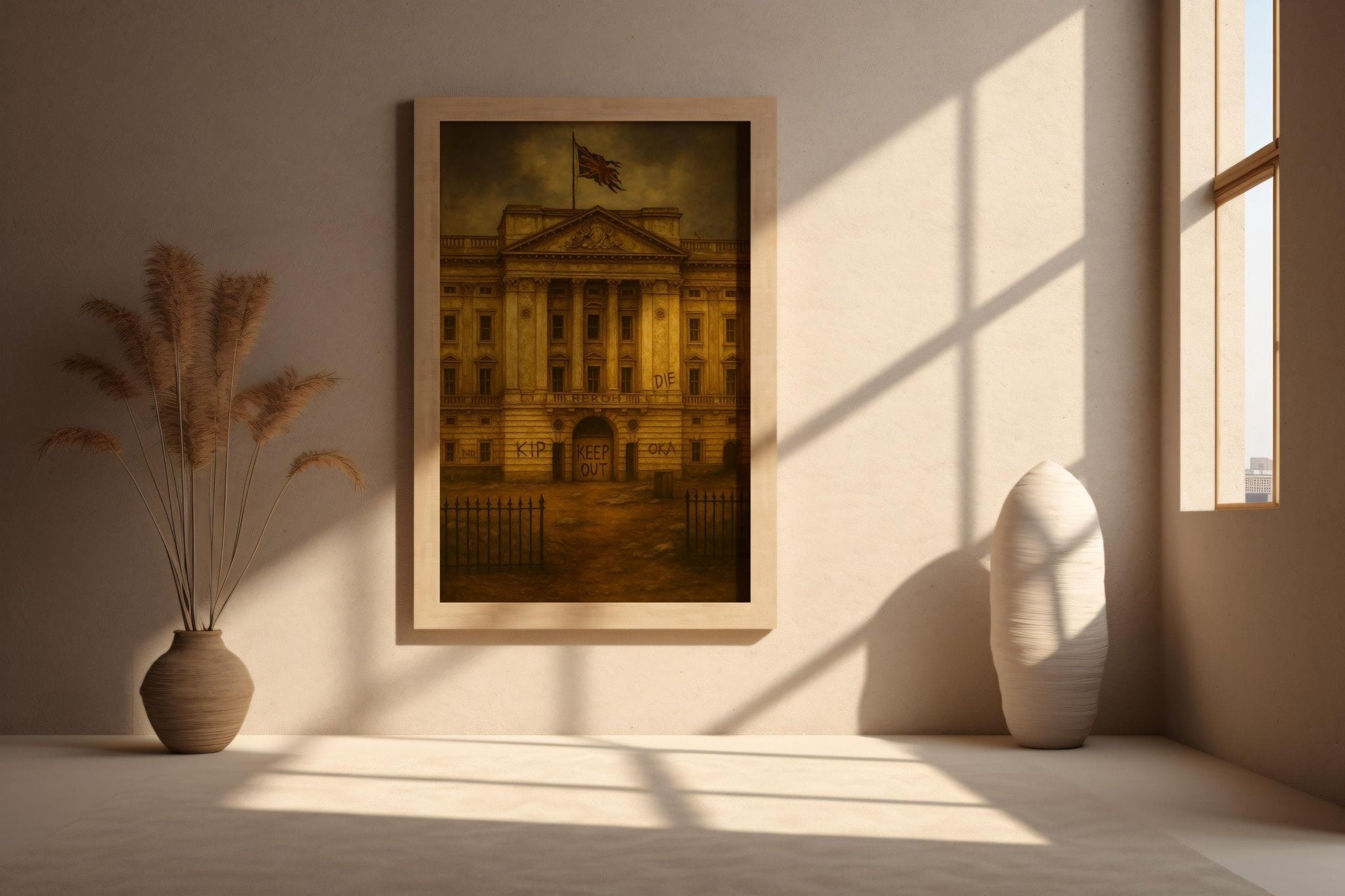 Graffiti Palace Art Print – Dystopian British Monarchy Wall Art with Dark Satirical Twist - Just Great Posters