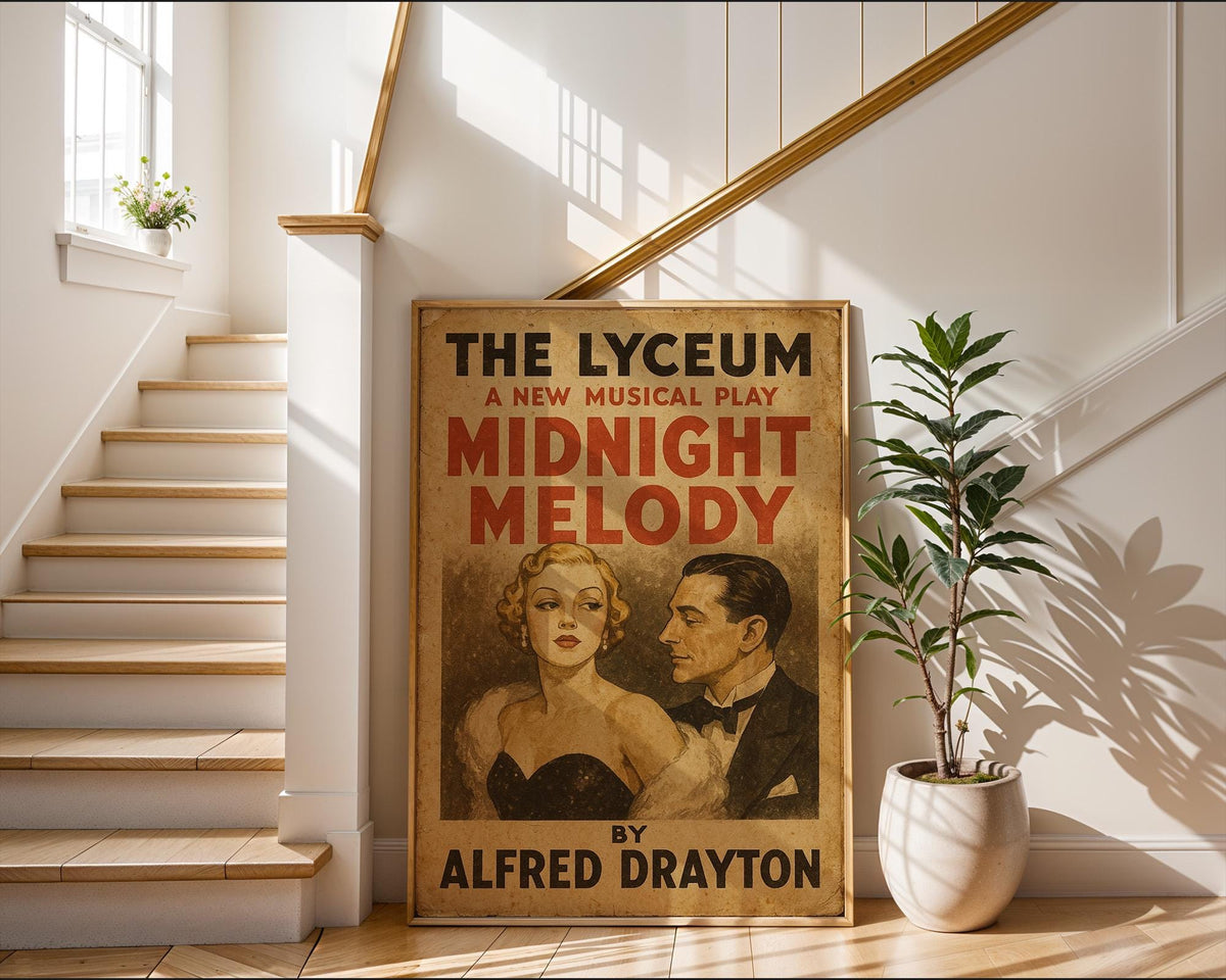 Midnight Melody Theatre Poster – Retro West End Musical Print, Vintage Glam Couple Wall Art - Just Great Posters