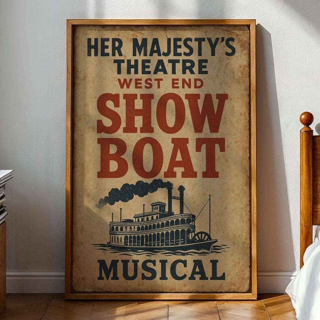 Show Boat Musical Poster – Vintage Steamboat Theatre Print, Retro West End Americana Art - Just Great Posters