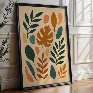 Mid Century Modern Leaf Print – Abstract Botanical Wall Art, Minimalist Nature Decor, Boho Plant Poster, Earth Tone Digital Download - Just Great Posters