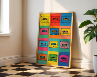 Cassette Tape Wall Art – Bright Pop Art Music Poster, Retro 80s 90s Aesthetic Print for Indie Lovers, Physical Art Shipped - Just Great Posters