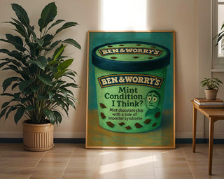 Mint Condition I Think Poster – Funny Imposter Syndrome Wall Art, Mental Health Ice Cream Parody Print, Shipped Physical Poster - Just Great Posters