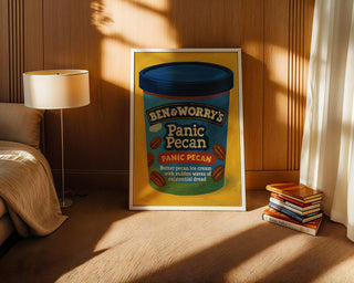 Panic Pecan Poster – Funny Ice Cream Mental Health Print, Anxiety Parody Wall Art, Ben & Worry’s Physical Poster Shipped to You - Just Great Posters