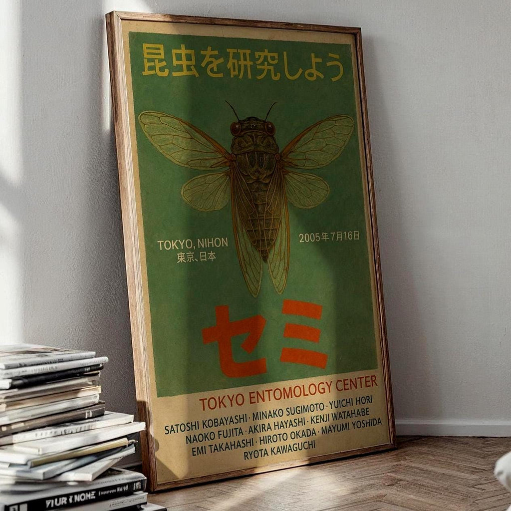 Cicada Poster – SEMI Tokyo Entomology Center Insect Print, Vintage Japanese Bug Wall Art, Physical Only - Just Great Posters