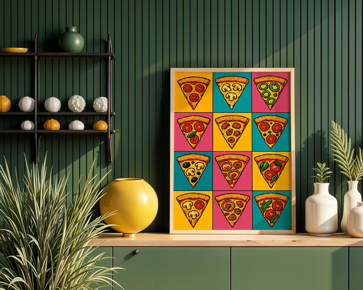Pop Art Pizza Slice Poster | Bold Foodie Wall Print | Funny Kitchen Decor for Pizza Lovers | Colorful Retro Art | Free Shipping - Just Great Posters