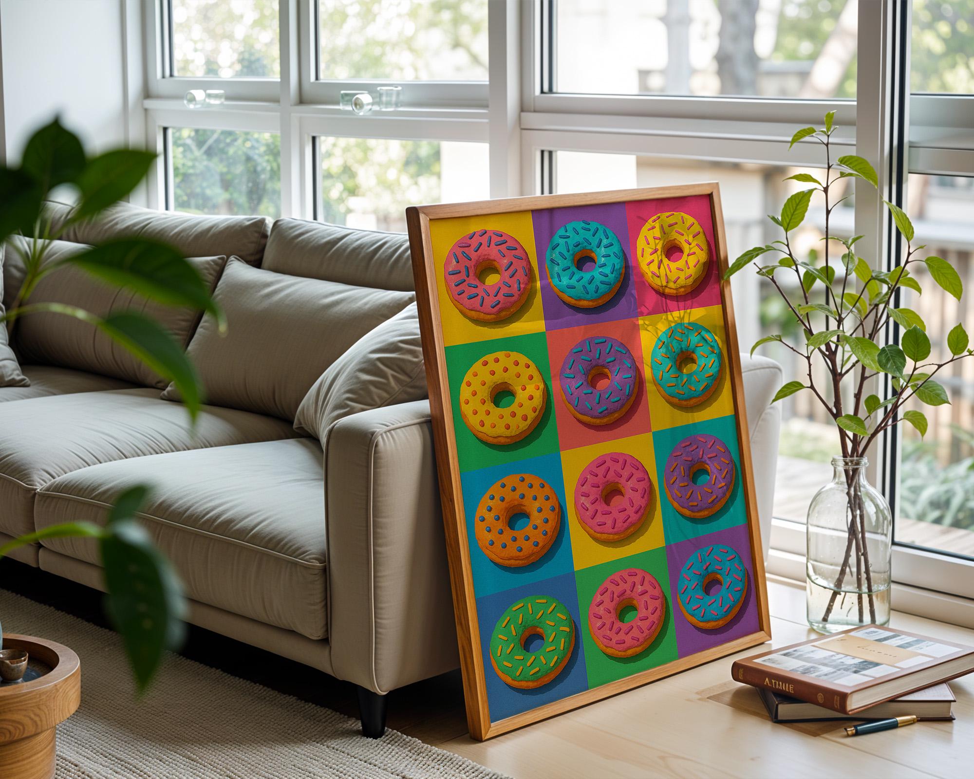 Pop Art Donut Poster | Colourful Sprinkle Donuts Wall Art | Cute Bakery Decor | Bold Breakfast Print | Free Shipping - Just Great Posters