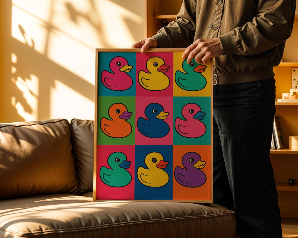 Pop Art Rubber Duck Poster | Bright Retro Bath Toy Wall Art | Colorful Kids Bathroom Decor | Quirky Pop Print | Free Shipping - Just Great Posters