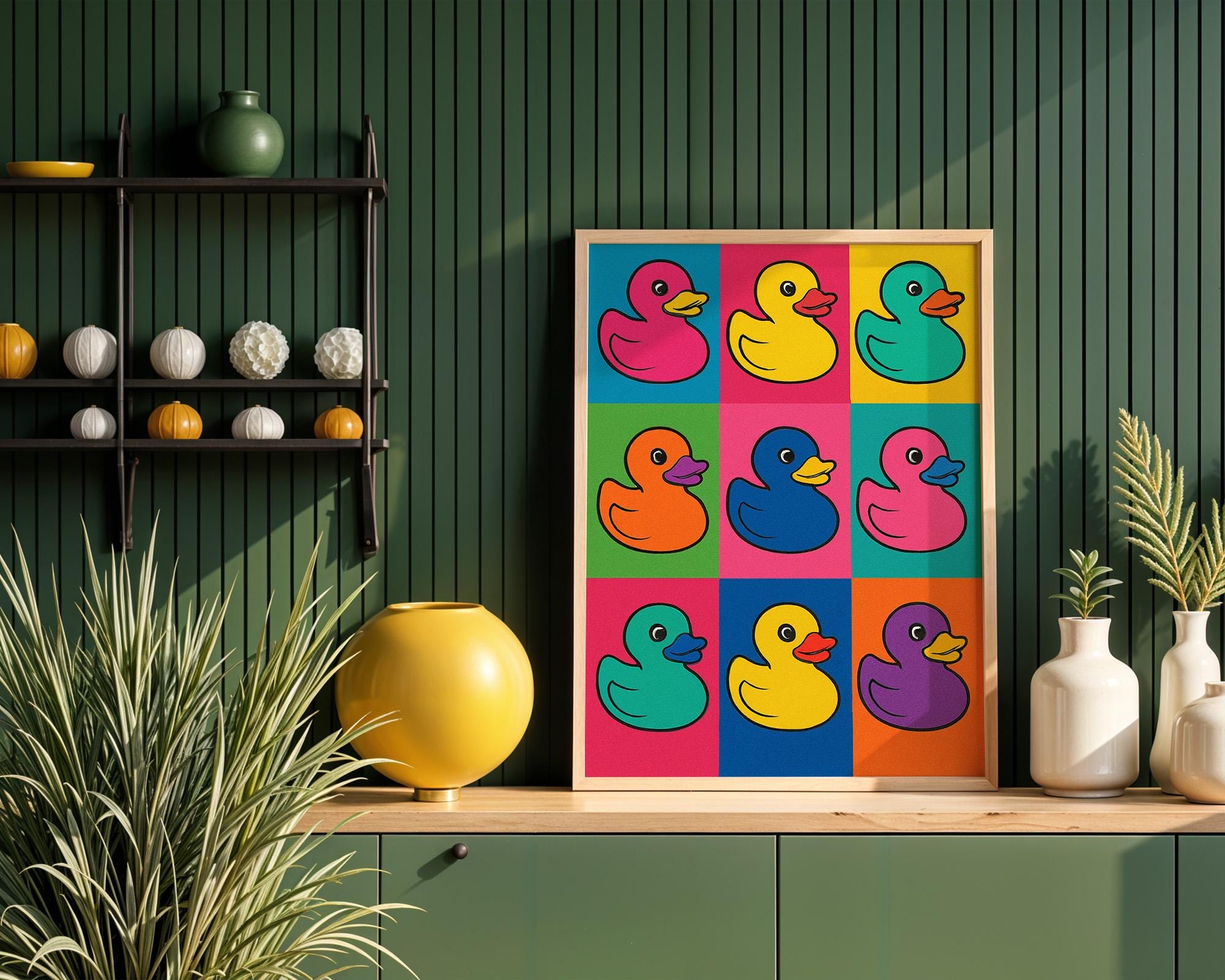 Pop Art Rubber Duck Poster | Bright Retro Bath Toy Wall Art | Colorful Kids Bathroom Decor | Quirky Pop Print | Free Shipping - Just Great Posters