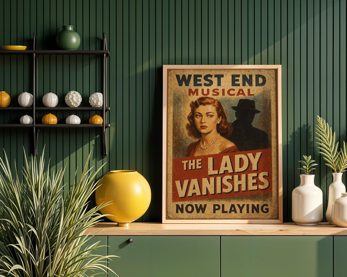 The Lady Vanishes Musical Poster | Retro Noir Theatre Print | West End Drama Wall Art | Vintage Mystery Decor | Free Shipping - Just Great Posters