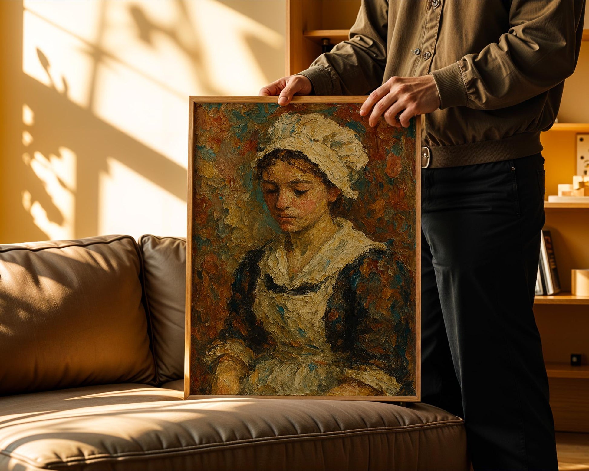 Textured Maid Portrait Print | Classic Oil Style Painting Wall Art | Vintage - Inspired Emotional Figure Study | Free Shipping - Just Great Posters