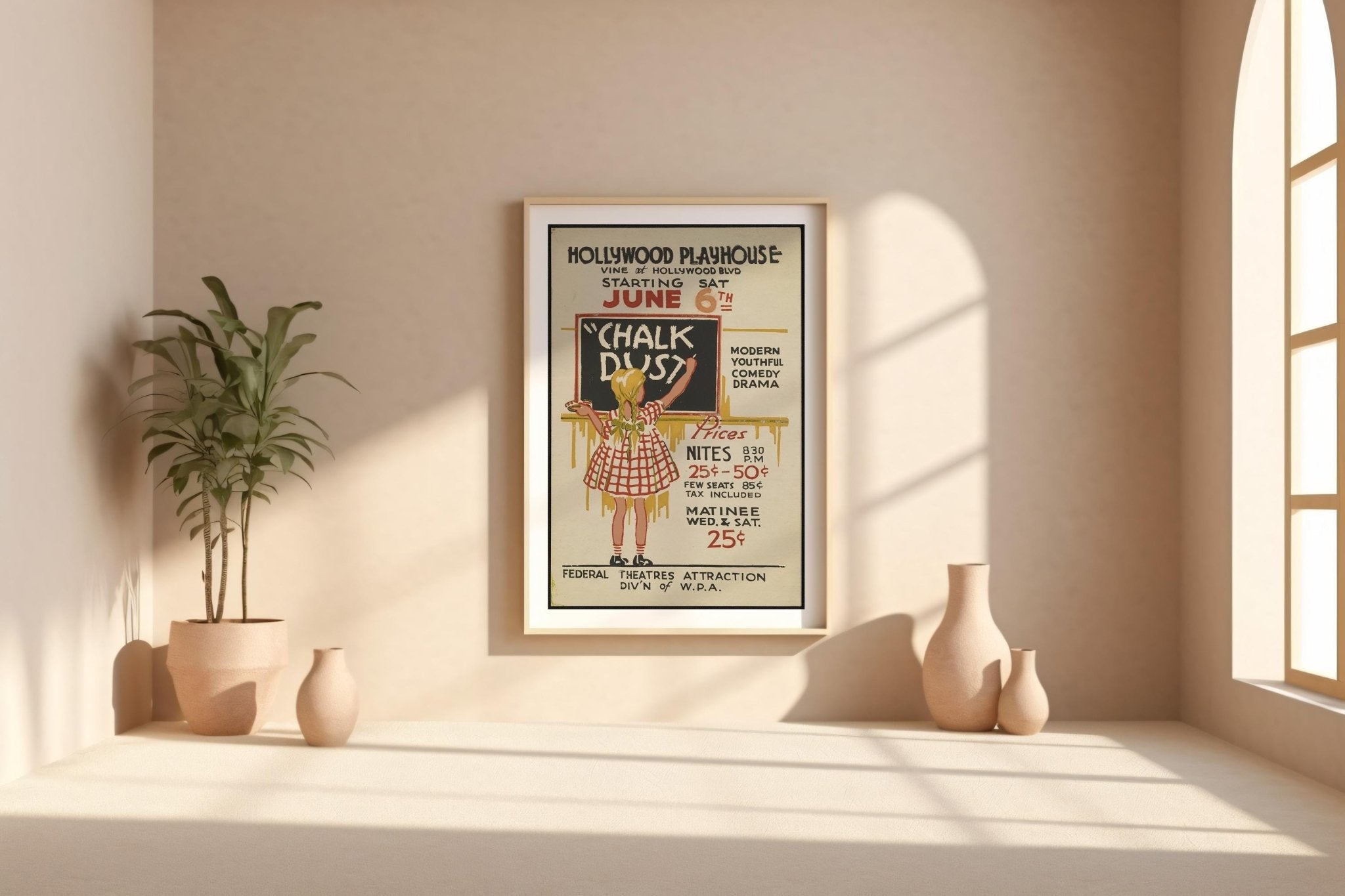 Chalk Dust WPA Poster Print – Retro School Play Wall Art, 1930s Federal Theatre Comedy Drama, Hollywood Playhouse Vintage Decor - Just Great Posters