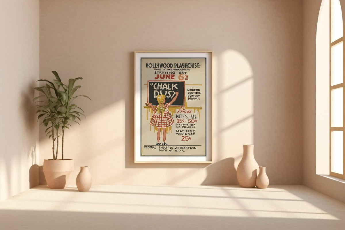 Chalk Dust WPA Poster Print – Retro School Play Wall Art, 1930s Federal Theatre Comedy Drama, Hollywood Playhouse Vintage Decor - Just Great Posters
