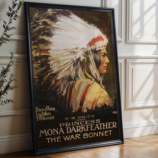 Vintage Western Wall Art – Princess Darkfeather Retro Movie Poster Print – Indigenous Actress Headdress – Cowgirl Cinematic Decor - Just Great Posters