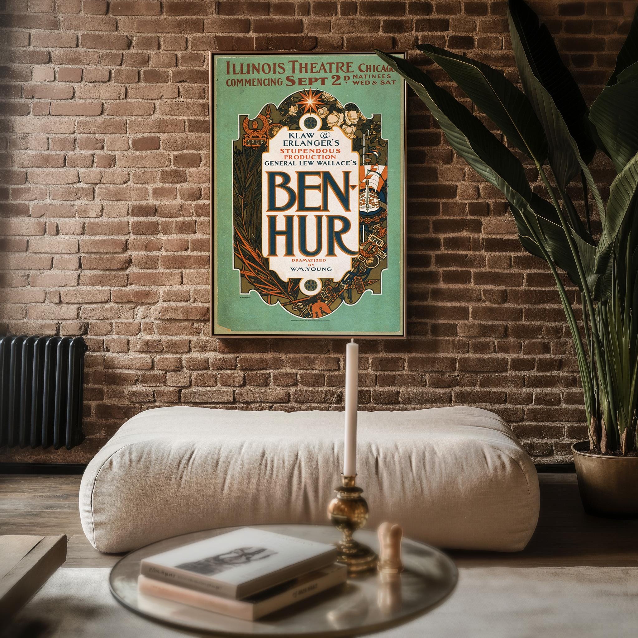 Antique Theatre Poster Print – Ben - Hur Stage Playbill Reprint – Roman Epic Drama – Vintage Performance Art with Bold Typography - Just Great Posters