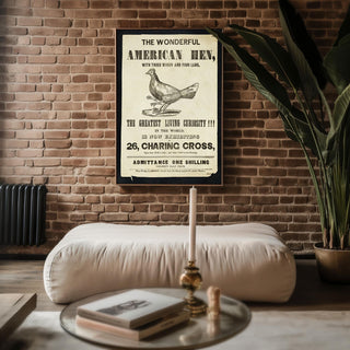 Vintage Sideshow Poster Print – The Wonderful American Hen – Three Wings Four Legs Chicken – Odd Animal Freak Show Reprint - Just Great Posters