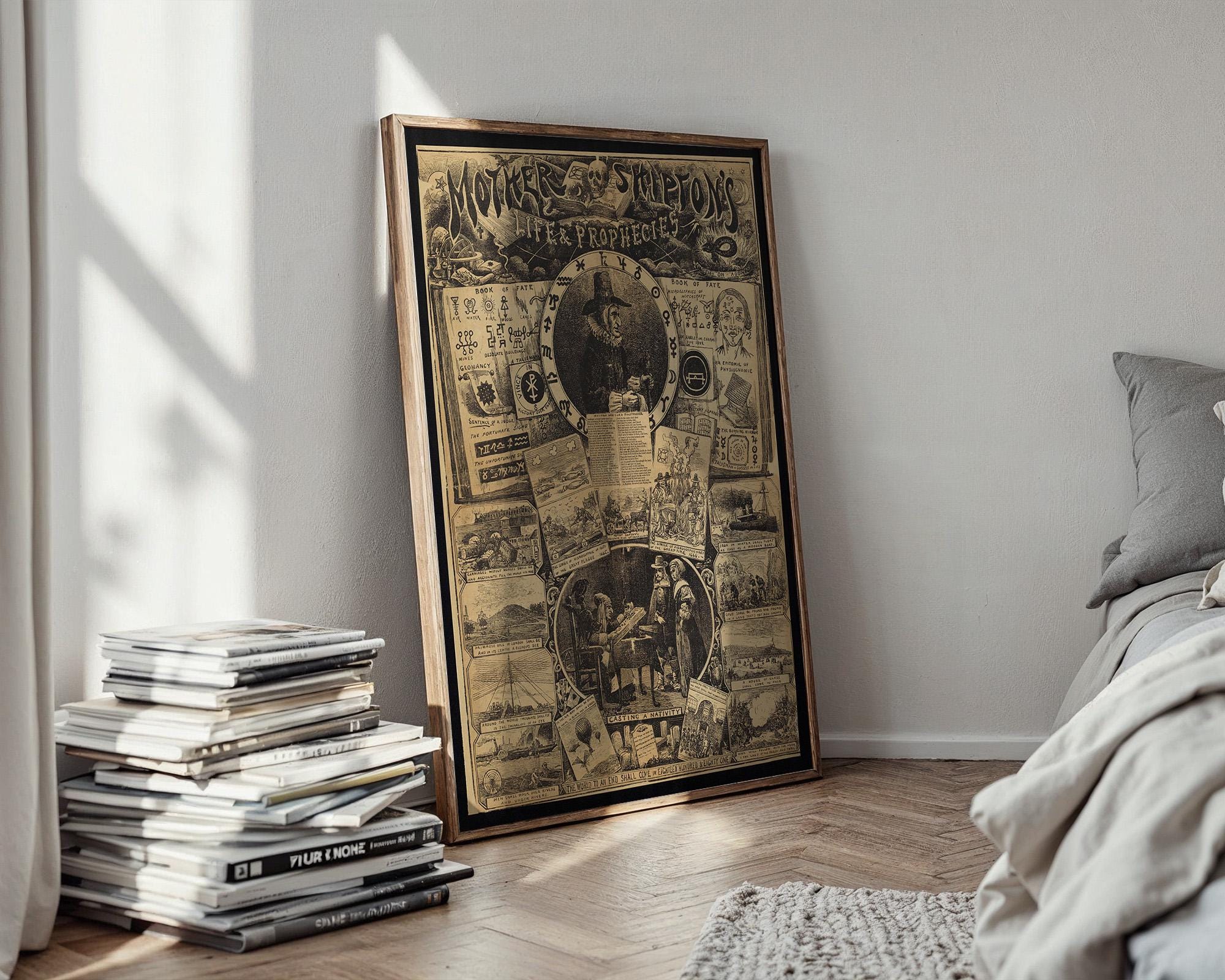 Vintage Prophecy Poster Print – Mother Shipton Witch Fortune - Telling Wall Art Reprint – Occult Symbols & Predictions Illustration - Just Great Posters