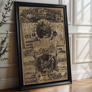 Vintage Prophecy Poster Print – Mother Shipton Witch Fortune - Telling Wall Art Reprint – Occult Symbols & Predictions Illustration - Just Great Posters