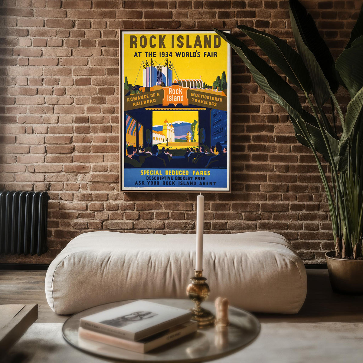 Vintage Travel Poster Print – Rock Island Railroad at 1934 World’s Fair – Bold Color Exhibition Reprint – Retro Scenic Artwork - Just Great Posters