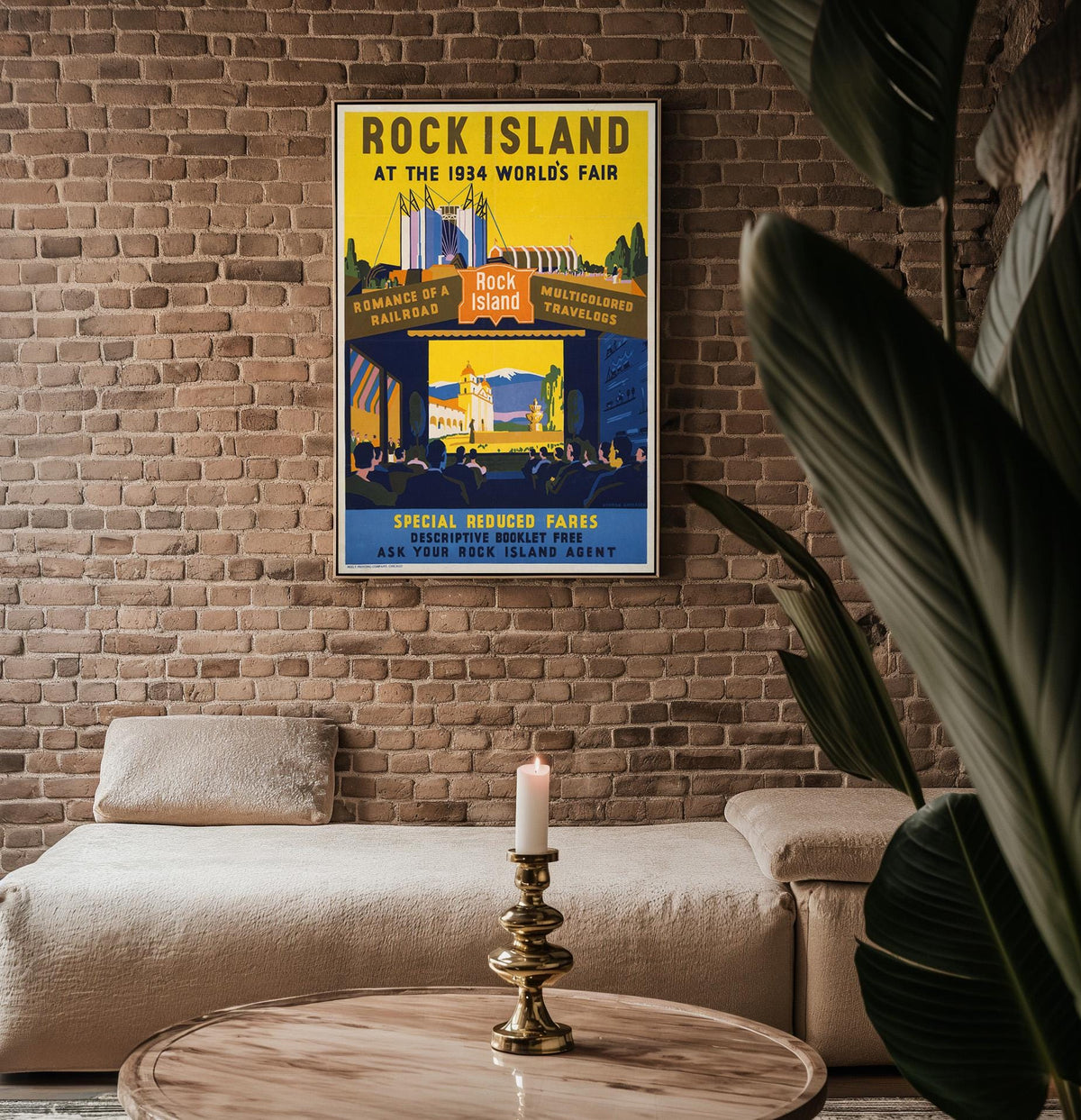 Vintage Travel Poster Print – Rock Island Railroad at 1934 World’s Fair – Bold Color Exhibition Reprint – Retro Scenic Artwork - Just Great Posters