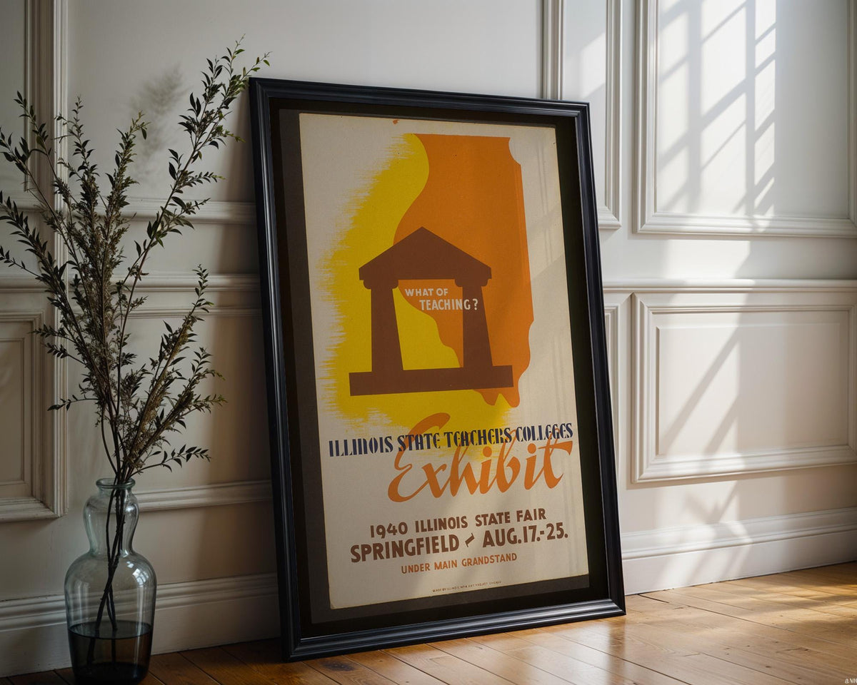 Vintage Education Poster Print – Illinois Teachers Colleges 1940 Fair Reprint – Bold WPA Style Graphic with Teaching Message - Just Great Posters