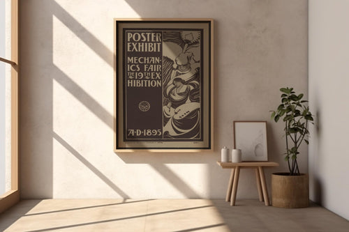 Vintage Poster Exhibit Print – 1895 Mechanics Fair Reprint – Art Nouveau Black & White Illustration with Flowing Line Art Style - Just Great Posters