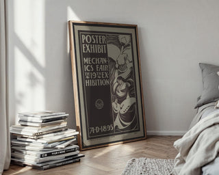 Vintage Poster Exhibit Print – 1895 Mechanics Fair Reprint – Art Nouveau Black & White Illustration with Flowing Line Art Style - Just Great Posters