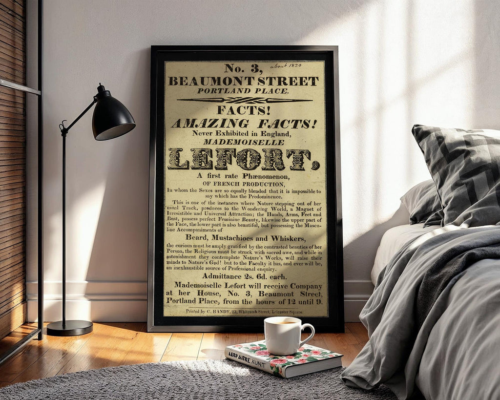 Freak Show Poster Print – Mademoiselle Lefort Vintage Reprint – Bearded Lady Flyer from 1800s Exhibition of Natural Wonders - Just Great Posters
