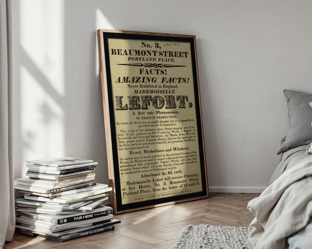 Freak Show Poster Print – Mademoiselle Lefort Vintage Reprint – Bearded Lady Flyer from 1800s Exhibition of Natural Wonders - Just Great Posters